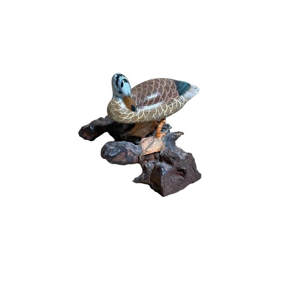 Beautiful Mallard Duck Figurine on Wood. SMALL! Shelf Decor. - Picture 1 of 5